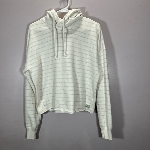 Abercrombie & Fitch Women’s White Grey Striped Cropped Fit Pullover Hoodie - Picture 2 of 11